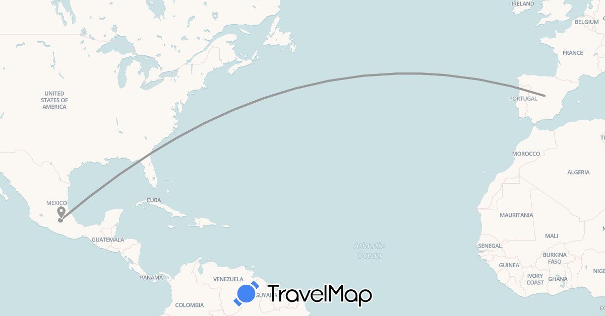 TravelMap itinerary: plane in Spain, Mexico (Europe, North America)
